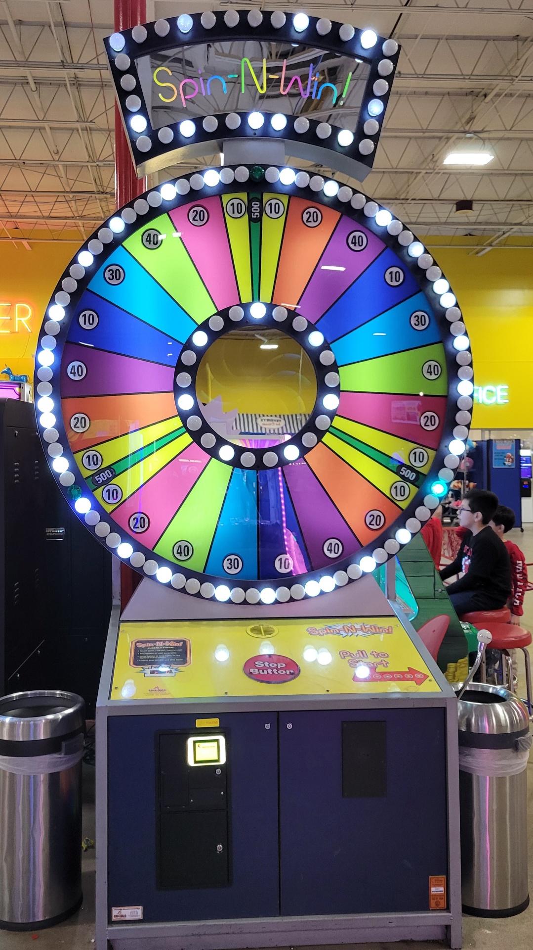 The big Spin-N-Win prize wheel with light bulbs