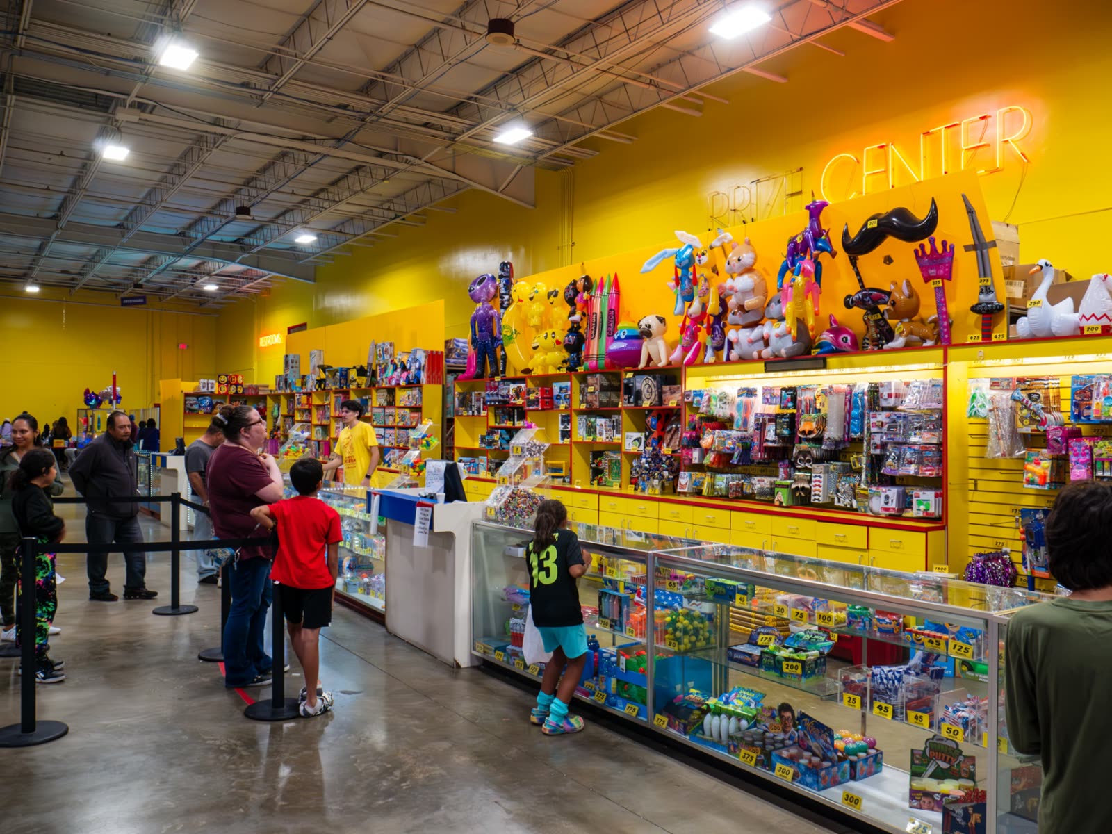 The redemption counter stacked with prizes